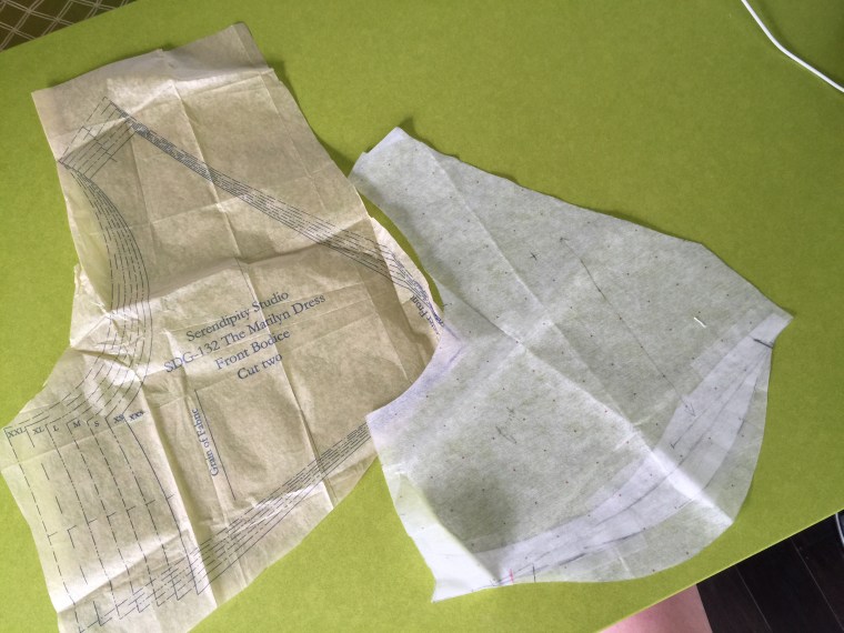 Here is the tissue pattern next to the redrafted pattern I used.